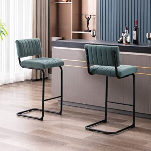 ONEVOG Chairs Modern Velvet Barstools, Set of 2 Upholstered Counter Chair with Black Metal Legs and Backrest for Kitchen, Dining, Party (24Inch, Blue)