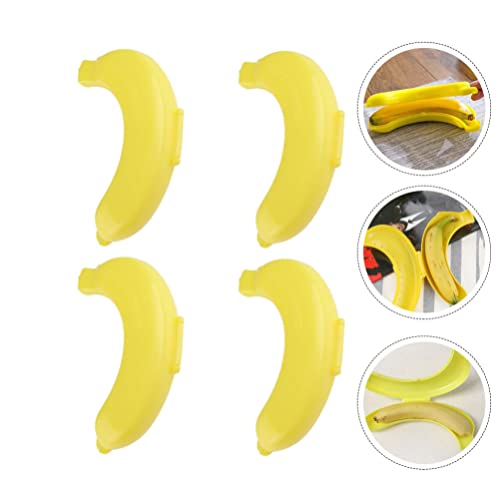 Cabilock Plastic 4Pcs Banana Saver Cute Banana Case Outdoor Lunch Fruit Storage Box- Suitable for Cchool Office Picnic and Travel Yellow Banana Storage Box