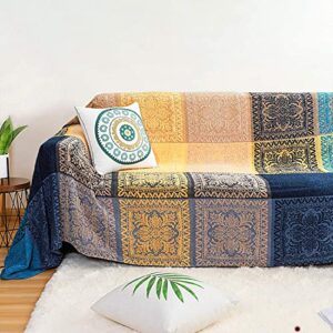 finalnest bohemian tribal throws blankets reversible colorful red blue boho hippie chenille jacquard fabric throw covers large couch furniture sofa chair loveseat recliner oversized (blue, l:102x87)