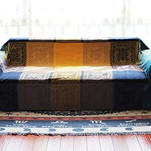 FinalNest Bohemian Tribal Throws Blankets Reversible Colorful Red Blue Boho Hippie Chenille Jacquard Fabric Throw Covers Large Couch Furniture Sofa Chair Loveseat Recliner Oversized (Blue, L:102x87)