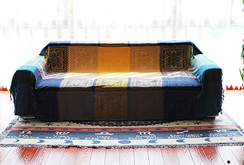 FinalNest Bohemian Tribal Throws Blankets Reversible Colorful Red Blue Boho Hippie Chenille Jacquard Fabric Throw Covers Large Couch Furniture Sofa Chair Loveseat Recliner Oversized (Blue, L:102x87)