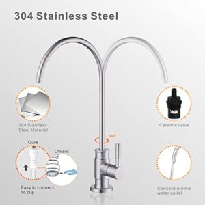 Drinking Water Faucet Brushed Nickel,Wellup Reverse Osmosis Faucet for Non Air Gap RO Water Filtration System, Lead-Free Stainless Steel Kitchen Water Filter RO Faucet for Kitchen Bar Sink…