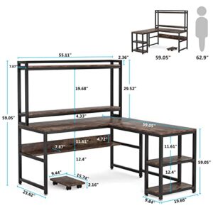 TRIBESIGNS WAY TO ORIGIN L-Shaped Desk with Storage Shelves, 59” Corner Computer Desk with Hutch, Industrial L Shaped Office Desk Gaming Table Workstation for Home Office (Rustic Brown)