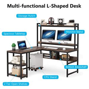 TRIBESIGNS WAY TO ORIGIN L-Shaped Desk with Storage Shelves, 59” Corner Computer Desk with Hutch, Industrial L Shaped Office Desk Gaming Table Workstation for Home Office (Rustic Brown)
