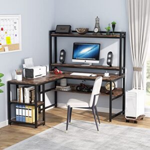 TRIBESIGNS WAY TO ORIGIN L-Shaped Desk with Storage Shelves, 59” Corner Computer Desk with Hutch, Industrial L Shaped Office Desk Gaming Table Workstation for Home Office (Rustic Brown)