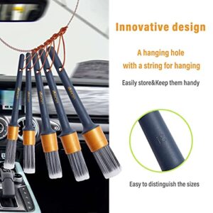 LitOrange Car Detailing Brush Set- 5 PCS Different Sizes PET&PPT Mixed ​Fiber Plastic Handle Automotive Detail Brushes for Cleaning Interior, Exterior, Wheels, Rims and Leather