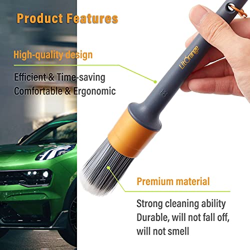LitOrange Car Detailing Brush Set- 5 PCS Different Sizes PET&PPT Mixed ​Fiber Plastic Handle Automotive Detail Brushes for Cleaning Interior, Exterior, Wheels, Rims and Leather