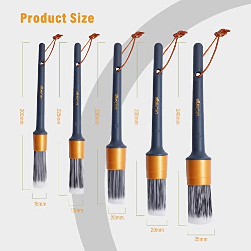 LitOrange Car Detailing Brush Set- 5 PCS Different Sizes PET&PPT Mixed ​Fiber Plastic Handle Automotive Detail Brushes for Cleaning Interior, Exterior, Wheels, Rims and Leather