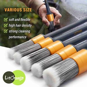 LitOrange Car Detailing Brush Set- 5 PCS Different Sizes PET&PPT Mixed ​Fiber Plastic Handle Automotive Detail Brushes for Cleaning Interior, Exterior, Wheels, Rims and Leather