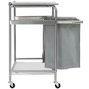 HollyHOME Laundry Sorter Cart with Side pull 3-Bag Ironing Board Heavy-Duty 4 Wheels Laundry Hamper Grey