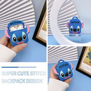SUIHUOJI Cute Stitch Backpack Airpods Case,6 in 1 Silicone Airpods 2/1 Charging case Accessories Cover,3D Fashion Funny Cartoon Shoulder Bag Protective Design Skin for Apple Earphone 2&1 with Keychain