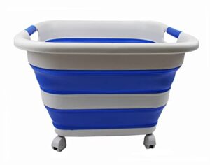 sammart 39l (10.3 gallons) collapsible plastic laundry basket with wheels-foldable pop up storage container (1, grey/purplish blue)
