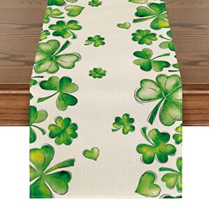 artoid mode green shamrock bushes st. patrick's day table runner, seasonal spring holiday kitchen dining table decoration for indoor outdoor home party decor 13 x 72 inch