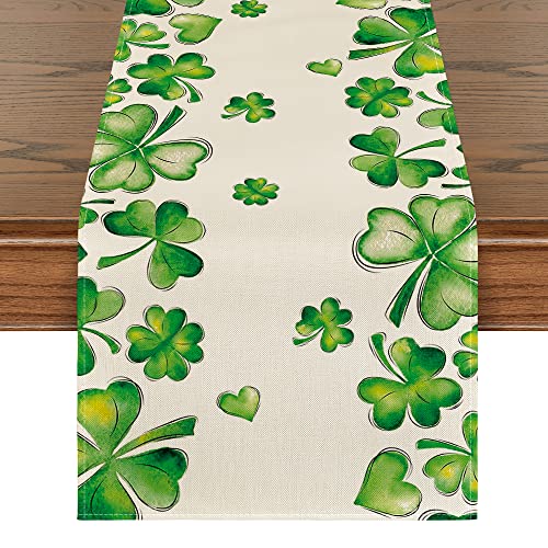 Artoid Mode Green Shamrock Bushes St. Patrick's Day Table Runner, Seasonal Spring Holiday Kitchen Dining Table Decoration for Indoor Outdoor Home Party Decor 13 x 72 Inch