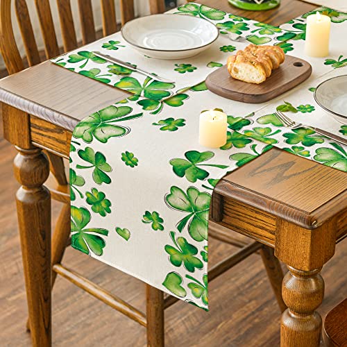 Artoid Mode Green Shamrock Bushes St. Patrick's Day Table Runner, Seasonal Spring Holiday Kitchen Dining Table Decoration for Indoor Outdoor Home Party Decor 13 x 72 Inch