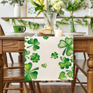 Artoid Mode Green Shamrock Bushes St. Patrick's Day Table Runner, Seasonal Spring Holiday Kitchen Dining Table Decoration for Indoor Outdoor Home Party Decor 13 x 72 Inch