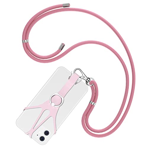 takyu Universal Phone Lanyard Leash with Ring Holder, Adjustable Phone Strap Loop Holder (Pink)