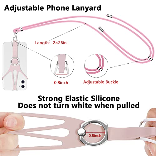 takyu Universal Phone Lanyard Leash with Ring Holder, Adjustable Phone Strap Loop Holder (Pink)