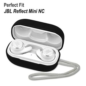 Geiomoo Silicone Carrying Case Compatible with JBL Reflect Mini NC, Portable Scratch Shock Resistant Cover with Carabiner (Black)