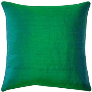 sankara 100% natural dupioni fine silk decorative throw pillow cover with insert included, emerald green, 20 x 20 (12+ colors)