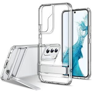 esr metal kickstand case compatible with samsung galaxy s22 (6.1 inch) (2022), versatile patented kickstand, crystal clear scratch-resistant back cover, clear