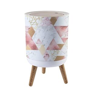 ibpnkfaz89 small kawaii cute pink kitchen diaper bathroom trash can with lid, marble garbage bin wood waste bin, press cover round dog proof wastebasket for girl kid bedroom office accessories décor