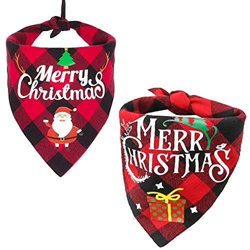 SLAUNT 2 Pack Dog Bandanas Christmas Classic Plaid Reversible Dog Bandana Pet Scarf Triangle Bibs for Small Medium Large Dogs Puppy and Cats Thanksgiving Day Christmas Holiday Accessories