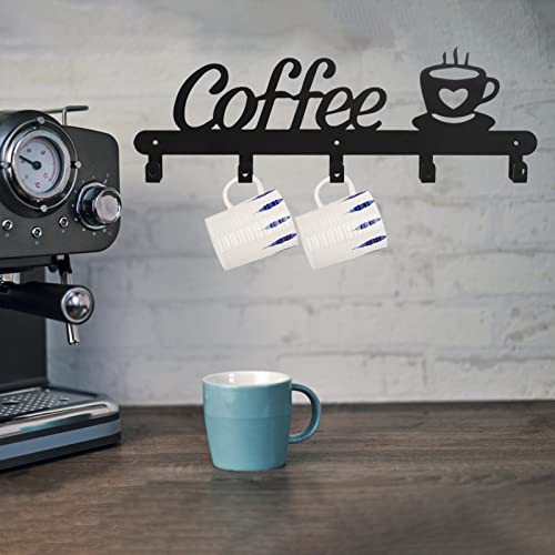 TOPZEA Coffee Mug Holder Wall Mounted, Metal Coffee Mugs Hanger Display Rack with 5 Hooks, Hanging Cup Storage Organizer Decorative Coffee Sign Decor for Kitchen, Coffee Bar Station Accessories