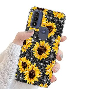 DDTKZC for Motorola G Pure Case,Moto G Pure Case, Tempered Glass Protector Lustre Pattern-Sparkle 3 in 1 Clear Shockproof Case for Moto G Pure (Yellow Sunflower)