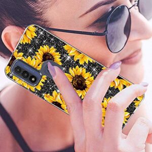 DDTKZC for Motorola G Pure Case,Moto G Pure Case, Tempered Glass Protector Lustre Pattern-Sparkle 3 in 1 Clear Shockproof Case for Moto G Pure (Yellow Sunflower)