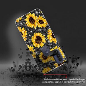 DDTKZC for Motorola G Pure Case,Moto G Pure Case, Tempered Glass Protector Lustre Pattern-Sparkle 3 in 1 Clear Shockproof Case for Moto G Pure (Yellow Sunflower)