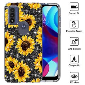 DDTKZC for Motorola G Pure Case,Moto G Pure Case, Tempered Glass Protector Lustre Pattern-Sparkle 3 in 1 Clear Shockproof Case for Moto G Pure (Yellow Sunflower)