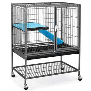 topeakmart metal rolling ferrets cage, small animal cage for adult rats, single unit critter nation cage with removable ramp & platform, black