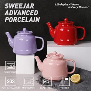 Sweejar Porcelain Teapot with Infuser and Lid, 35 Fl Oz Teaware with Stainless Steel Filter for Tea, Milk, Coffee, Office, Home, Purple