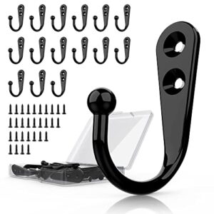 prigvot 15 pcs black wall mounted coat hooks, hanger hook with 50 pieces screws for towel, key, robe, scarf, bag, cap, coffee cup, mugs