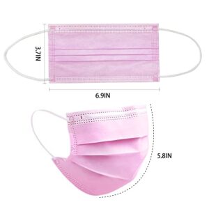 DC-BEAUTIFUL 100 Pcs Pink Disposable 3 Ply Earloop Face Masks,Fit for Adults