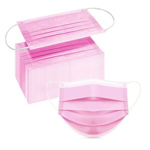dc-beautiful 100 pcs pink disposable 3 ply earloop face masks,fit for adults