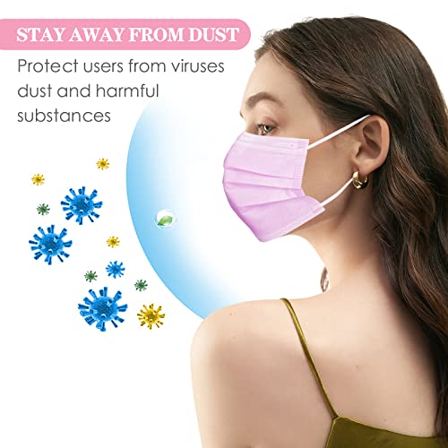 DC-BEAUTIFUL 100 Pcs Pink Disposable 3 Ply Earloop Face Masks,Fit for Adults