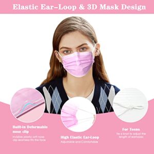 DC-BEAUTIFUL 100 Pcs Pink Disposable 3 Ply Earloop Face Masks,Fit for Adults