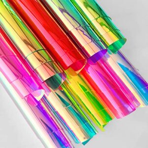 10 pieces a4 holographic clear pvc fabric iridescent transparent vinyl mirrored foil laser crafts fabric for sewing crafts diy bows jewlery making, 30x21cm