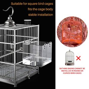 HOSUKKO Bird Bath for Cage No-Leakage 6.4inch x 6.4inch Acrylic Clear Bird Bathtub Parrot Parakeets Shower Bird Feeder for Cage Bathtub Box for Small Bird Parrot with 4 Hooks