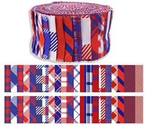 soimoi 40pcs check & tartan print cotton precut fabrics for quilting craft strips 2.5x42inches jelly roll - red, blue & white