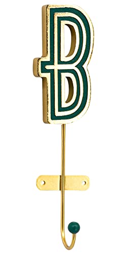 COLLECTIVE HOME - Monogram Wall Hooks, Wall Mounted Hooks for Hanging, Wood Letters for Wall Decor, Home-Bedroom-Living Room Gold Decor, Decorative Wall Hangers for Coat, Scarf, Bag(B)