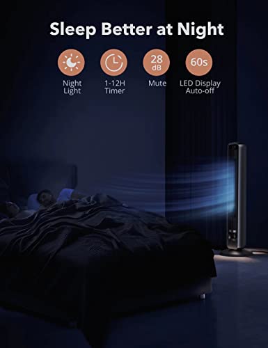 Tower Fan, 42” DC Motor Tower Fan with 28dB, 12 Speeds, 4 Modes, 90° Oscillating Fan, Night Light, 12H Timer, LED Display, Quiet Cooling Bladeless Fan with Remote for Bedroom Living Room Office