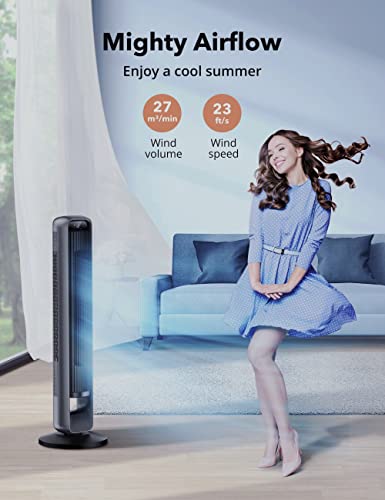 Tower Fan, 42” DC Motor Tower Fan with 28dB, 12 Speeds, 4 Modes, 90° Oscillating Fan, Night Light, 12H Timer, LED Display, Quiet Cooling Bladeless Fan with Remote for Bedroom Living Room Office