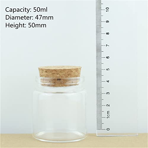 Bottlemaxjar 12pcs Small Glass Bottle Stopper 50ml Vials Glass Jars with Cork Storage Decorative Bottle 31x47x50mm(1.22x1.85x1.96inch), Diameter: 47mm, Height: 50mm, Opening: 31mm