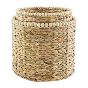 Mud Pie Hyacinth Beaded Basket Set, Brown, small 9" x 12" dia | large 11" x 14" dia