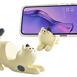 Home-X Cat Phone Stand, Cute Desktop Smartphone Holder, Vertical or Horizontal, Universal Cell-Phone Stand, Cream with Spots