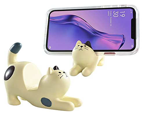 Home-X Cat Phone Stand, Cute Desktop Smartphone Holder, Vertical or Horizontal, Universal Cell-Phone Stand, Cream with Spots