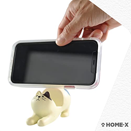 Home-X Cat Phone Stand, Cute Desktop Smartphone Holder, Vertical or Horizontal, Universal Cell-Phone Stand, Cream with Spots